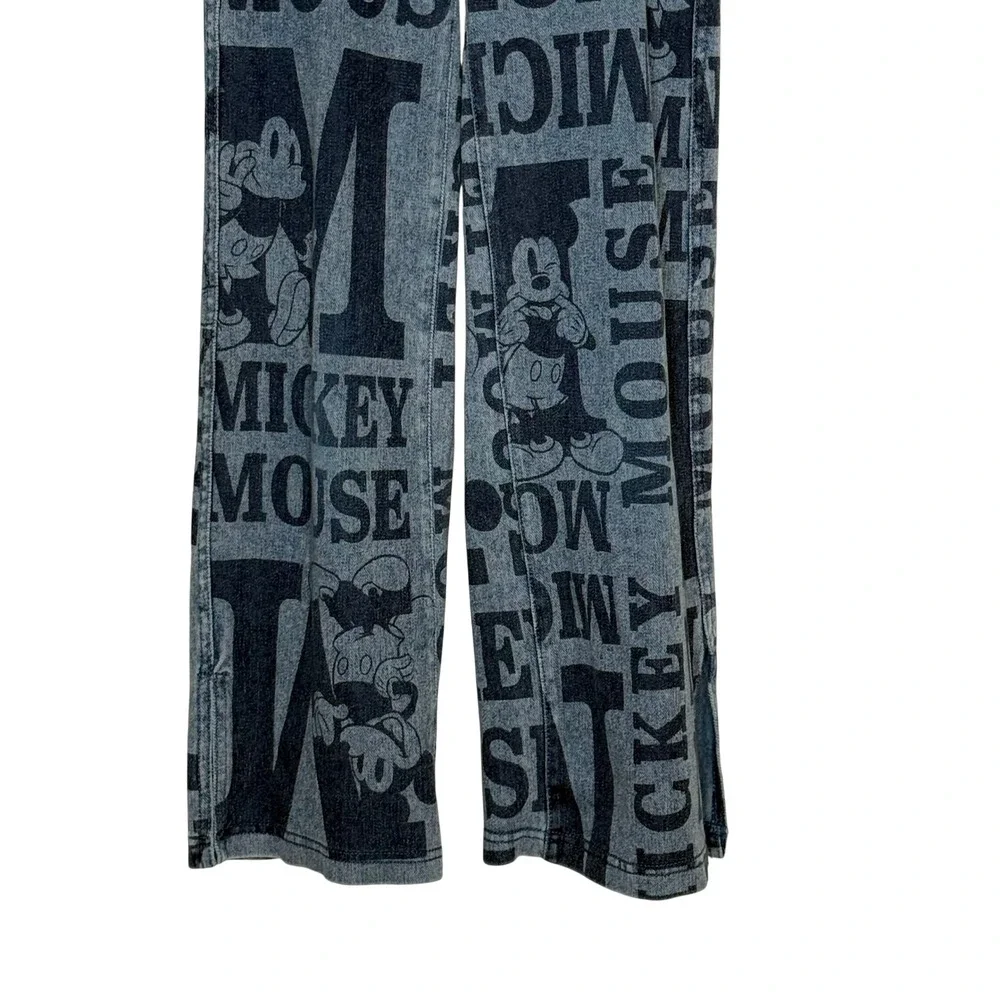 H&M Disney Mickey Mouse Kids Size 8 Blue Graphic Print Wide Leg Pants Streetwear
